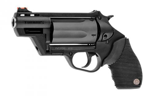 Taurus Judge, Public Defender, Double Action, Polymer Frame Revolver, Medium Frame, 410 Bore/45LC, 2.5" Barrel, 2.5" Chamber, Black, Rubber Grips, Fiber Optic Front Sight, 5 Rounds 2-441021PFS