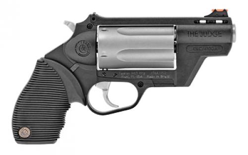 Taurus Judge, Public Defender, Double Action, Polymer Frame Revolver, Medium Frame, 410 Bore/45LC, 2.5" Barrel, 2.5" Chamber, Matte Finish, Silver Cylinder, Black Frame, Rubber Grips, Fixed Sight, 5 Rounds 2-441029TCPLY