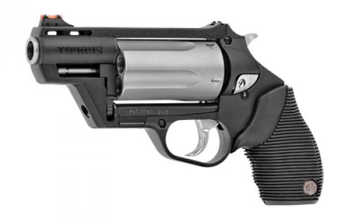 Taurus Judge, Public Defender, Double Action, Polymer Frame Revolver, Medium Frame, 410 Bore/45LC, 2.5" Barrel, 2.5" Chamber, Matte Finish, Silver Cylinder, Black Frame, Rubber Grips, Fixed Sight, 5 Rounds 2-441029TCPLY