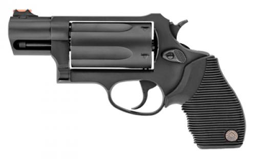 Taurus Judge, Public Defender, Double Action, Metal Frame Revolver, Medium Frame, 410 Bore/45LC, 2 Barrel, 2.5 Chamber, Steel, Oxide Finish, Black, Rubber Grips, Fiber Optic Front Sight, 5 Rounds 2-441031TC