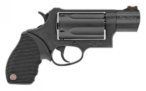 Taurus Judge, Public Defender, Double Action, Metal Frame Revolver, Medium Frame, 410 Bore/45LC, 2" Barrel, 2.5" Chamber, Steel, Oxide Finish, Black, Rubber Grips, Fiber Optic Front Sight, 5 Rounds 2-441031TC