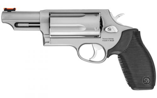 Taurus Judge, Double Action, Metal Frame Revolver, Large Frame, 410 Bore/45LC, 3" Barrel, 3" Chamber, Stainless Steel, Matte Finish, Silver, Rubber Grips, Fiber Optic Front Sight, 5 Rounds 2-441039MAG