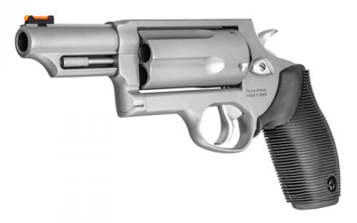 Taurus Judge, Double Action, Metal Frame Revolver, Large Frame, 410 Bore/45LC, 3" Barrel, 3" Chamber, Stainless Steel, Matte Finish, Silver, Rubber Grips, Fiber Optic Front Sight, 5 Rounds 2-441039MAG