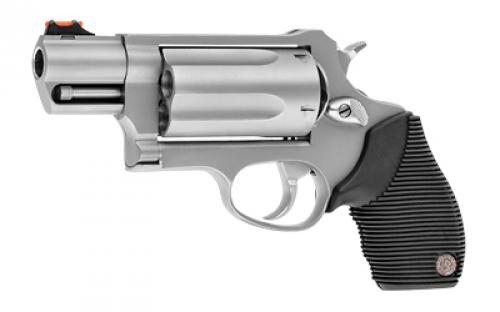 Taurus Judge, Public Defender, Double Action, Metal Frame Revolver, Medium Frame, 410 Bore/45LC, 2" Barrel, 2.5" Chamber, Stainless Steel, Matte Finish, Silver, Rubber Grips, Fiber Optic Front Sight, 5 Rounds 2-441039TC