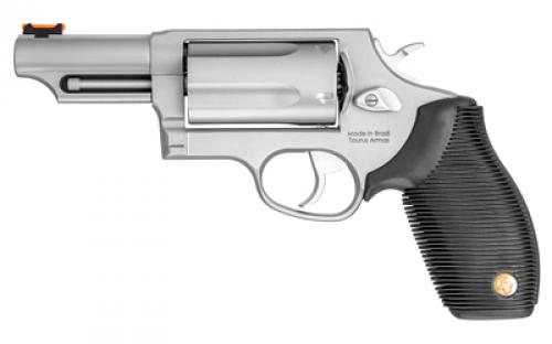 Taurus Judge, Double Action, Metal Frame Revolver, Large Frame, 410 Bore/45LC, 3 Barrel, 2.5 Chamber, Stainless Steel, Matte Finish, Silver, Rubber Grips, Fiber Optic Front Sight, 5 Rounds 2-441039T