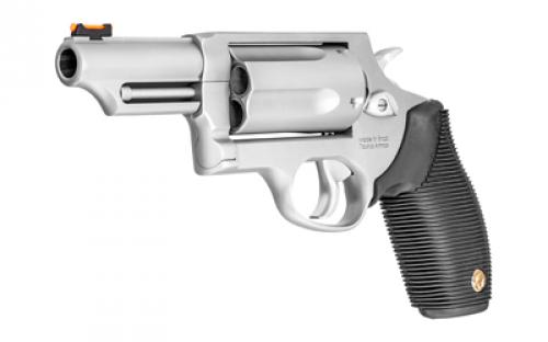 Taurus Judge, Double Action, Metal Frame Revolver, Large Frame, 410 Bore/45LC, 3" Barrel, 2.5" Chamber, Stainless Steel, Matte Finish, Silver, Rubber Grips, Fiber Optic Front Sight, 5 Rounds 2-441039T