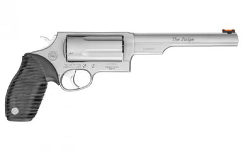 Taurus Judge Magnum, Double Action, Metal Frame Revolver, Large Frame, 410 Bore/45LC, 6.5" Barrel, Stainless Steel, Matte Finish, Silver, Rubber Grips, 5 Rounds 2-441069MAG