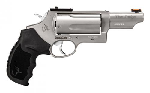 Taurus Judge Magnum T.O.R.O., Double Action, Stainless Steel Frame Revolver, Compact, 3" 410 Bore/.45 Long Colt, 3" Barrel, Fiber Optic Front Sight, Optics Ready, Rubber Grips, Matte Finish, Silver, 5 Rounds 2-4410P39MAG