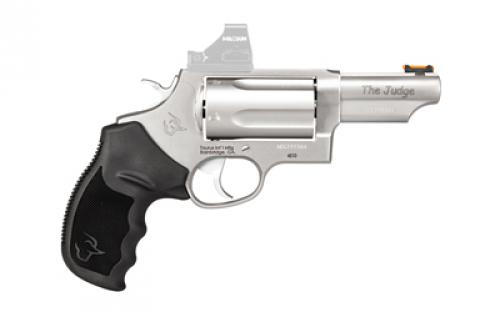 Taurus Judge T.O.R.O., Double Action, Stainless Steel Frame Revolver, Compact, 2.5" 410 Bore/.45 Long Colt, 3" Barrel, Fiber Optic Front Sight, Optics Ready, Rubber Grips, Matte Finish, Silver, 5 Rounds 2-4410P39T