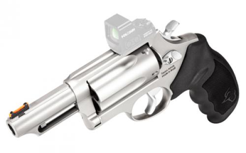 Taurus Judge T.O.R.O., Double Action, Stainless Steel Frame Revolver, Compact, 2.5" 410 Bore/.45 Long Colt, 3" Barrel, Fiber Optic Front Sight, Optics Ready, Rubber Grips, Matte Finish, Silver, 5 Rounds 2-4410P39T