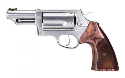 Taurus Judge Executive, Double Action, Metal Frame Revolver, Large Frame, 410 Bore/45LC, 3" Barrel, Stainless Steel, Matte Finish, Silver, Rubber Grips, Fiber Optic Front Sight, 5 Rounds 2-441EX039