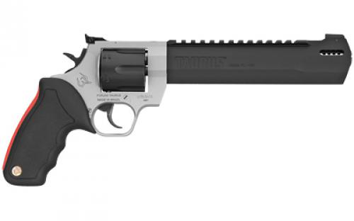 Taurus Raging Hunter, Double Action, Metal Frame Revolver, Large Frame, 454 Casull, 8.37" Exact Barrel Length, Stainless Steel, Matte Finish, Black Barrel/Cylinder, Silver Frame, Rubber Grips, Adjustable Sights, 5 Rounds 2-454085RH