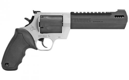 Taurus saging Hunter, Double Action, Metal Frame Revolver, Large Frame, 460 S&W, 6.75" Barrel, Stainless Steel, Matte Finish, Black Barrel/Cylinder, Silver Frame, Rubber Grips, Adjustable Rear Sight, 5 Rounds 2-460065RH