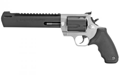 Taurus Raging Hunter, Double Action/Single Action, Metal Frame, Revolver, Large Frame, 460 S&W, 8.37 Barrel, Stainless Steel, Black Barrel/Cylinder, Silver Frame, Rubber Grips, Adjustable Rear Sight, 5 Rounds 2-460085RH