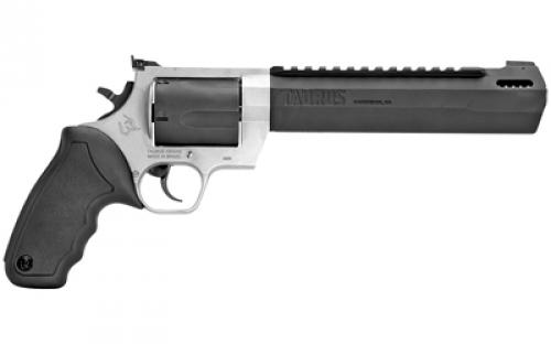 Taurus Raging Hunter, Double Action/Single Action, Metal Frame, Revolver, Large Frame, 460 S&W, 8.37" Barrel, Stainless Steel, Black Barrel/Cylinder, Silver Frame, Rubber Grips, Adjustable Rear Sight, 5 Rounds 2-460085RH