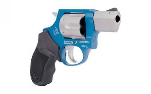 Taurus Model 856, Double Action, Metal Frame Revolver, Small Frame, 38 Special +P, 2" Barrel, Steel, Matte Finish, Sky Blue and Stainless Steel, Rubber Grips, Fixed Sights, 6 Rounds 2-85629ULC23