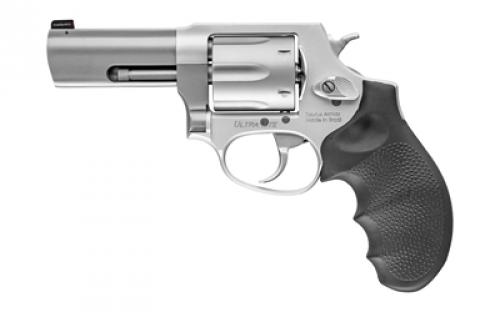 Taurus Model 856, Double Action, Metal Frame Revolver, Medium Frame, 38 Special +P, 3 Barrel, Front Night Sight, Alloy, Matte Stainless Finish, Silver, Hogue Grip, 6 Rounds 2-85639ULNS