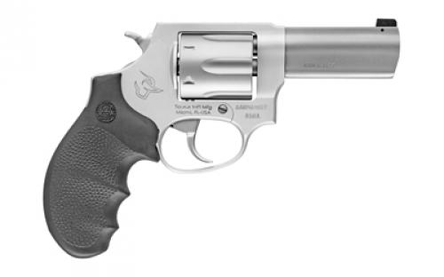 Taurus Model 856, Double Action, Metal Frame Revolver, Medium Frame, 38 Special +P, 3" Barrel, Front Night Sight, Alloy, Matte Stainless Finish, Silver, Hogue Grip, 6 Rounds 2-85639ULNS