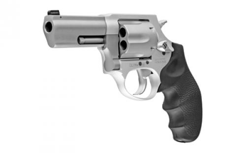 Taurus Model 856, Double Action, Metal Frame Revolver, Medium Frame, 38 Special +P, 3" Barrel, Front Night Sight, Alloy, Matte Stainless Finish, Silver, Hogue Grip, 6 Rounds 2-85639ULNS