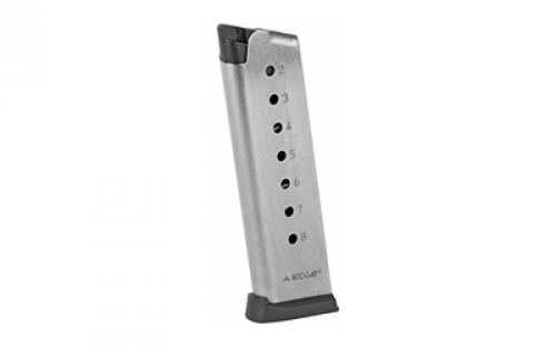 Mecgar Pistol Magazine, 45ACP, 8 Rounds, Fits 1911 Pistols, Steel, Silver MGCG4508SPF