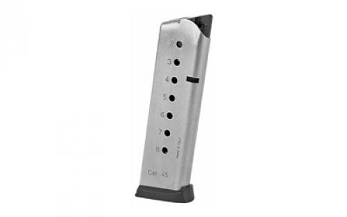 Mecgar Pistol Magazine, 45ACP, 8 Rounds, Fits 1911 Pistols, Steel, Silver MGCG4508SPF