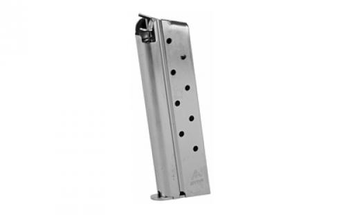 Mecgar Magazine, 38 Super, 9 Rounds, Fits 1911, Nickel Finish MGCGOV38N