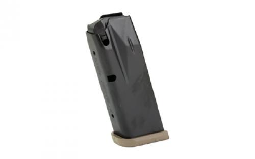 CANIK MC9 Magazine, 9MM, 12 Rounds, Fits Canik MC9, Matte Finish, Black, Includes Flat Dark Earth Finger Rest Baseplate and Flush Baseplate MA2277D