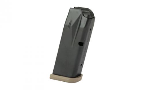 CANIK MC9 Magazine, 9MM, 12 Rounds, Fits Canik MC9, Matte Finish, Black, Includes Flat Dark Earth Finger Rest Baseplate and Flush Baseplate MA2277D