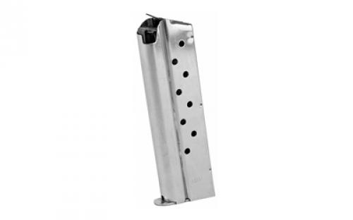 Ed Brown Magazine, 9MM, 9 Rounds, Fits 1911, Includes 1 Thick and 1 Thin Base Pad, Stainless, Silver 849