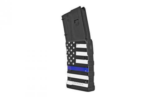 Mission First Tactical Magazine, 223 Remington, 556NATO, Fits AR-15, 30 Rounds, Blue Line American Flag EXDPM556D-AMB1