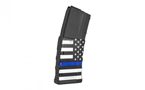 Mission First Tactical Magazine, 223 Remington, 556NATO, Fits AR-15, 30 Rounds, Blue Line American Flag EXDPM556D-AMB1