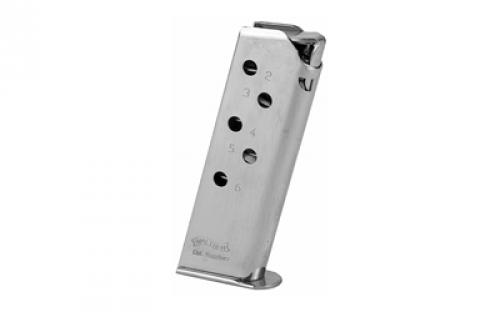 Walther Magazine, 380ACP, 6 Rounds, Fits PPK, Nickel Finish 2246009