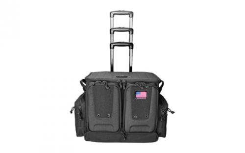 GPS Tactical Rolling Range Bag, Black, Soft Case, Foam Cradle Holds 6 Pistols, Internal Zipper Pocket Holds 4 Pistols, Oversize ATV Wheels, Additional External Pockets for Magazines, Binoculars, Ear Protection, Stapler, and Targets GPS-T2112ROBB