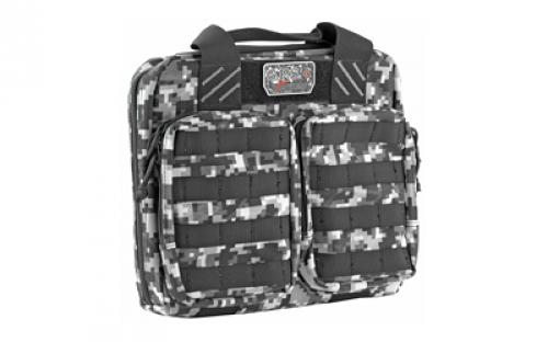 GPS Tactical Double Pistol Case, Gray Digital Camo, Soft, Holds Up To 2 Pistols, MOLLE Webbing for Adding Accessories, Twin Front Ammo Storage Pouches GPS-T1413PCGD