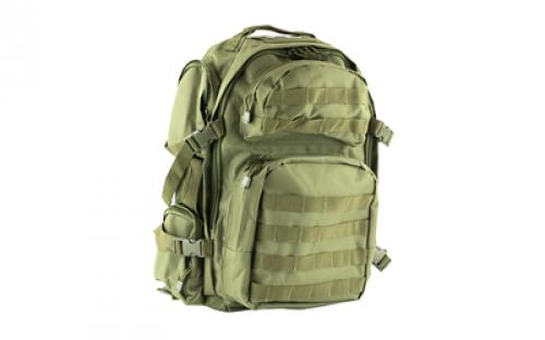 NCSTAR Tactical Backpack, 18 x 12 x 6 Main Compartment, Nylon, Green, Adjustable Shoulder Straps, Exterior PALS/ MOLLE Webbing, Hydration Bladder Compatible CBG2911