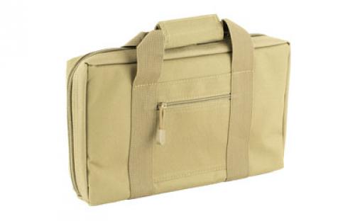 NCSTAR Discreet Pistol Case, Nylon, Tan, Two Padded Handgun Compartments, Six Elastic Magazine Loops, Carry Handle CPT2903