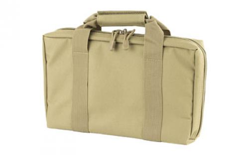 NCSTAR Discreet Pistol Case, Nylon, Tan, Two Padded Handgun Compartments, Six Elastic Magazine Loops, Carry Handle CPT2903