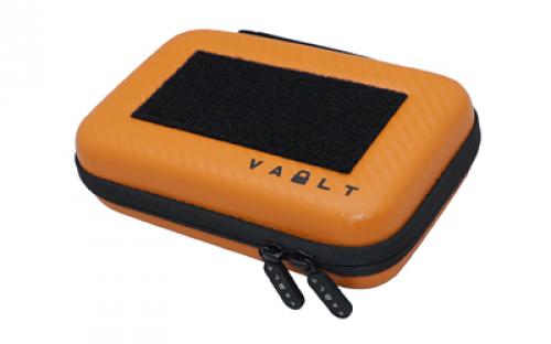 Vault Case Nano, Mini Case, 3 Removable Flex Panels, Velcro Top Lid Patch Panel, 7x4.5x2, Faux Orange Carbon Fiber Outer Shell VLTNANOORGCBN