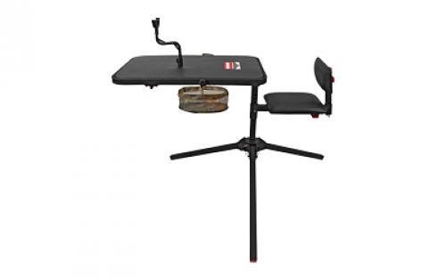 Birchwood Casey Xtreme Shooting Bench, Seat and Top Swivel Together or Independently 360 Degrees, 2 Shell Gear Pockets, Adjustable Rubber Coated Gun Rest, Interchangeable Accessories, Cup Holder, Gear Basket Gear Hook, Rated for 300LBS, Black BC-MSB500