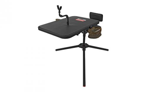 Birchwood Casey Xtreme Shooting Bench, Seat and Top Swivel Together or Independently 360 Degrees, 2 Shell Gear Pockets, Adjustable Rubber Coated Gun Rest, Interchangeable Accessories, Cup Holder, Gear Basket Gear Hook, Rated for 300LBS, Black BC-MSB500