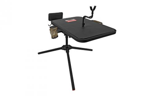 Birchwood Casey Xtreme Shooting Bench, Seat and Top Swivel Together or Independently 360 Degrees, 2 Shell Gear Pockets, Adjustable Rubber Coated Gun Rest, Interchangeable Accessories, Cup Holder, Gear Basket Gear Hook, Rated for 300LBS, Black BC-MSB500