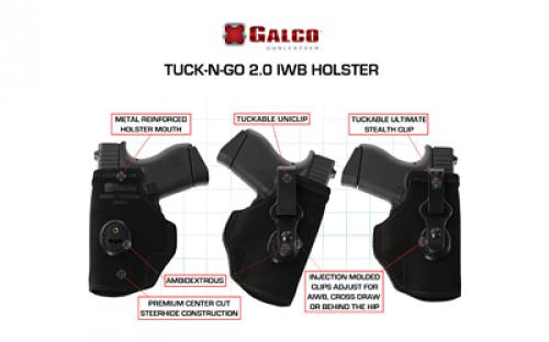 Galco Galco, Tuck-N-Go 2.0 Strongside/Crossdraw IWB Holster, Fits Ruger LCP II, Ambidextrous, Black Leather TUC836B