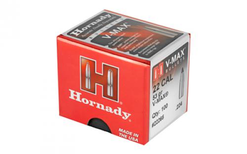 Hornady V-Max, .224 Diameter, 22 Caliber, 53 Grain, Ballistic Tip, 100 Count 22265