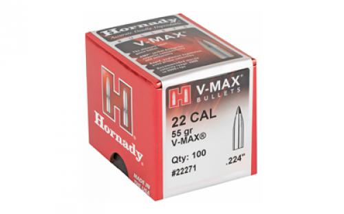 Hornady V-Max, .224 Diameter, 22 Caliber, 55 Grain, Ballistic Tip, 100 Count 22271