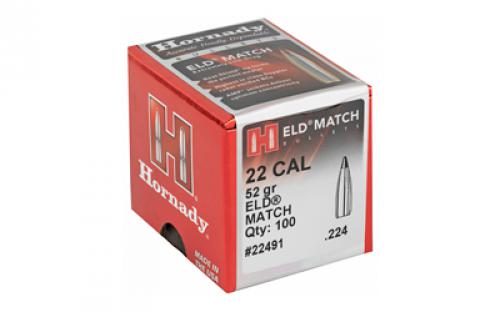 Hornady ELD-M, .224 Diameter, 22 Caliber, 52 Grain, Ballistic Tip, 100 Count 22491