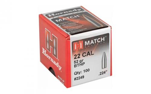 Hornady Match, .224 Diameter, 22 Caliber, 52 Grain, Boat Tail Hollow Point, 100 Count 2249