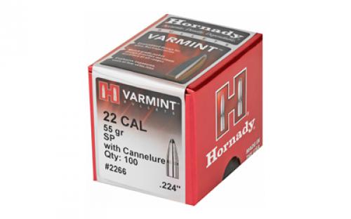 Hornady Varmint, .224 Diameter, 22 Caliber, 55 Grain, Soft Point Boat Tail, 100 Count 2266