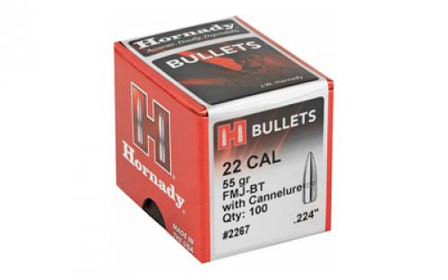 Hornady FMJ-BT, .224 Diameter, 22 Caliber, 55 Grain, Boat Tail, 100 Count 2267