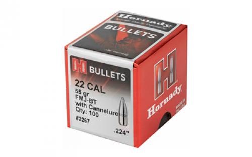 Hornady FMJ-BT, .224 Diameter, 22 Caliber, 55 Grain, Boat Tail, 100 Count 2267