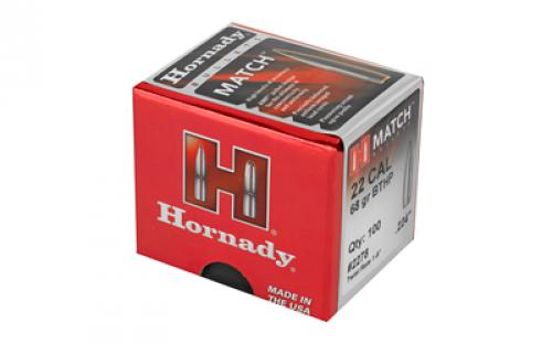 Hornady Match, .224 Diameter, 22 Caliber, 68 Grain, Boat Tail Hollow Point, 100 Count 2278